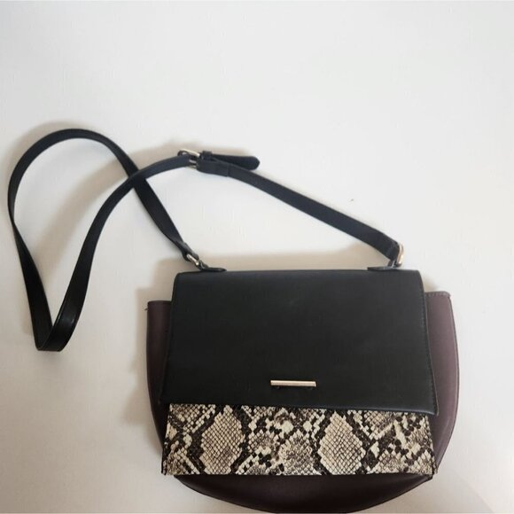 ZARA | Snakeskin leather shoulder bag black burgundy red - Picture 2 of 5